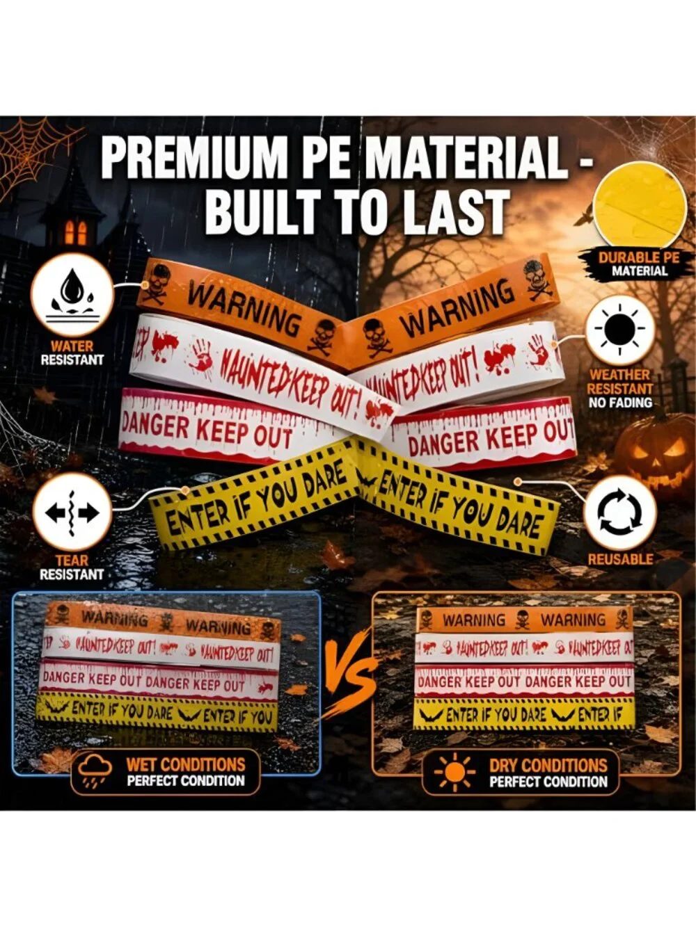 328ft Halloween Caution Tape 4 Pack 3in Warning Tape,82ft/Roll
